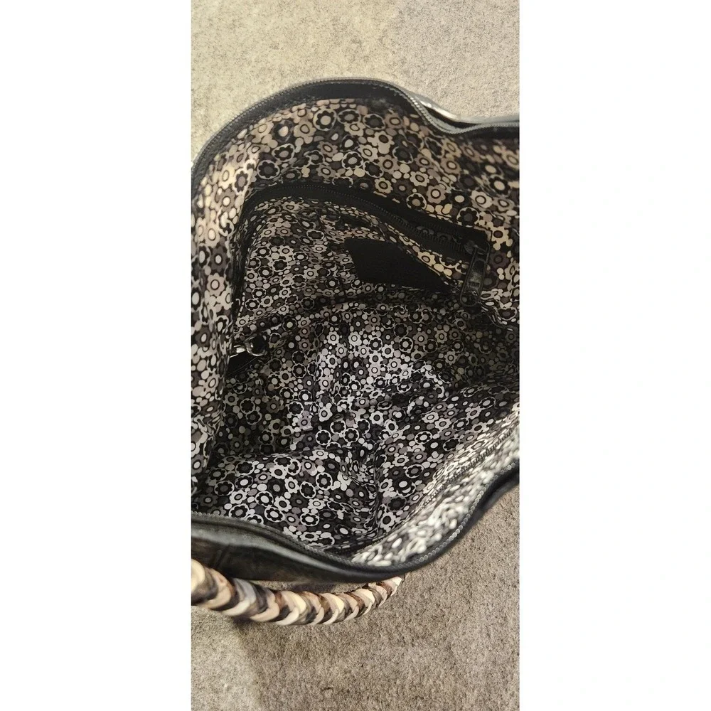 Brighton Hobo Bag Womens Black Leather Braided Strap Shoulder Floral‎ Lining